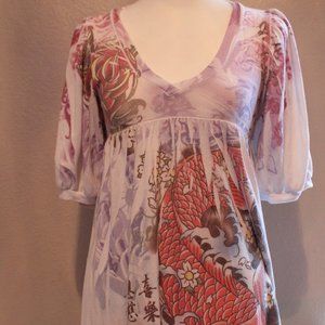 Woman's Koi and Rose Dress Size Small.